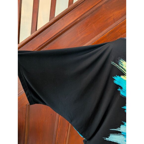 Kasper Black Tunic Top Abstract Print Side Tie Detail Batwing Sleeves Size M - Picture 3 of 7